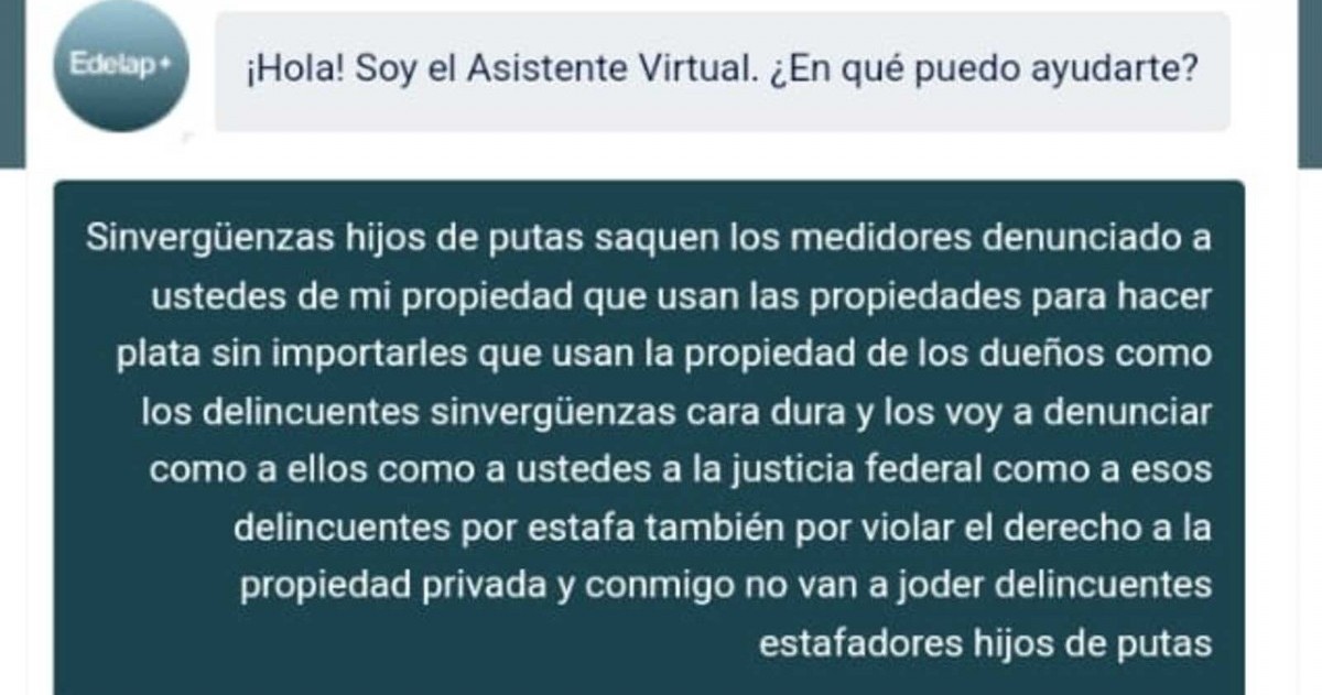 Quejas del cliente por mensaje contra EDELAP.