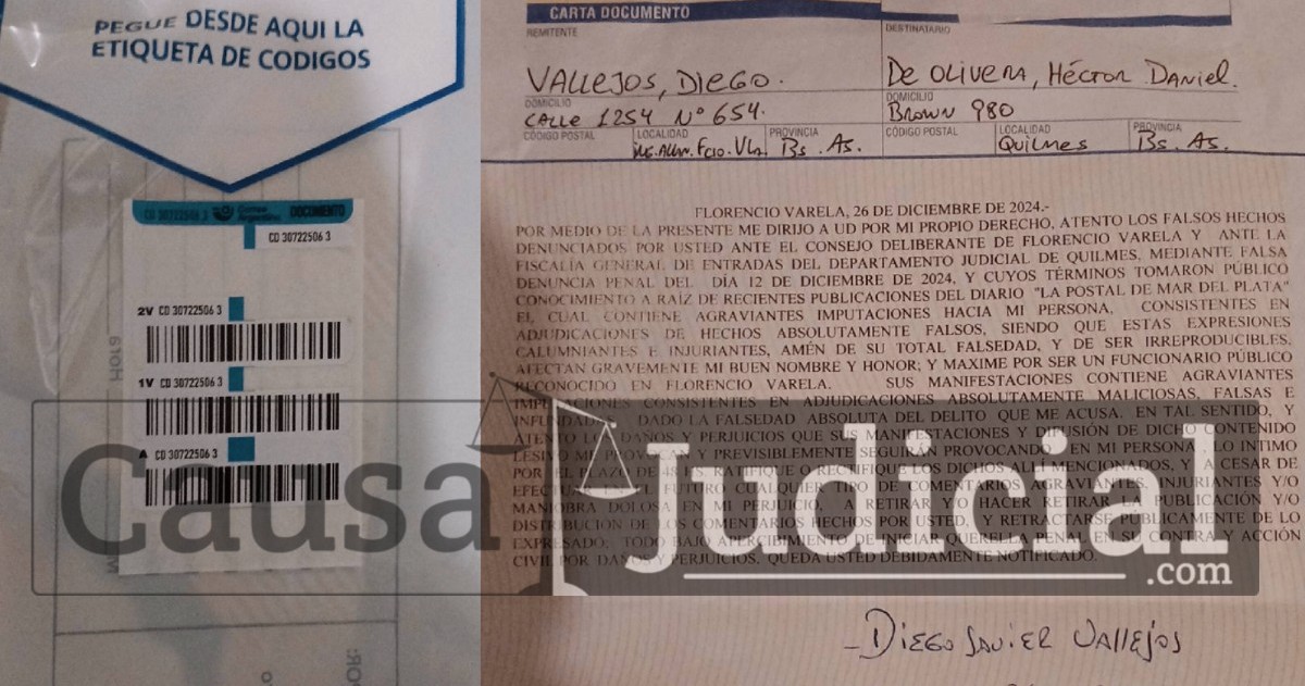 Carta documento enviada. (Foto: Causa Judicial)