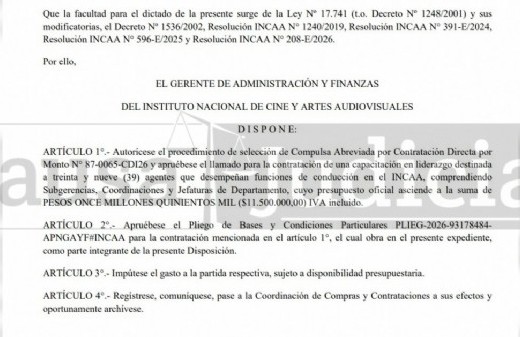 La austeridad del Gobierno no llegó al INCAA: aprobaron una costosa capacitación para 39 agentes